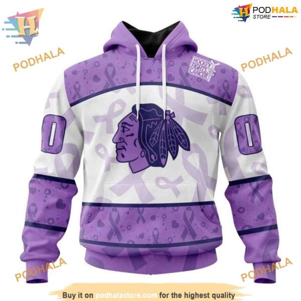 Custom Lavender Fight Cancer NHL Chicago Blackhawks Hoodie 3D