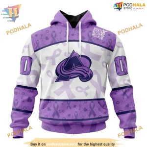 Custom Lavender Fight Cancer NHL Colorado Avalanche Hoodie 3D Sweatshirt