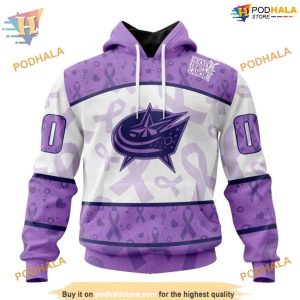 Custom Lavender Fight Cancer NHL Columbus Blue Jackets Hoodie 3D