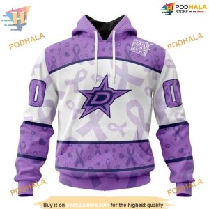 Custom Lavender Fight Cancer NHL Dallas Stars Hoodie 3D Shirt