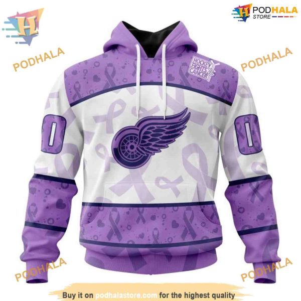 Custom Lavender Fight Cancer NHL Detroit Red Wings Hoodie 3D