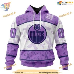 Custom Lavender Fight Cancer NHL Edmonton Oilers Hoodie 3D