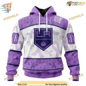 Custom Lavender Fight Cancer NHL Los Angeles Kings Hoodie 3D