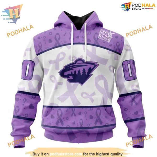 Custom Lavender Fight Cancer NHL Minnesota Wild Hoodie 3D