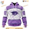 Custom Lavender Fight Cancer NHL Nashville Predators Hoodie 3D