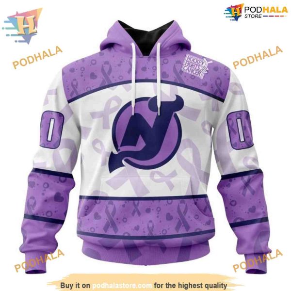 Custom Lavender Fight Cancer NHL New Jersey Devils Hoodie 3D