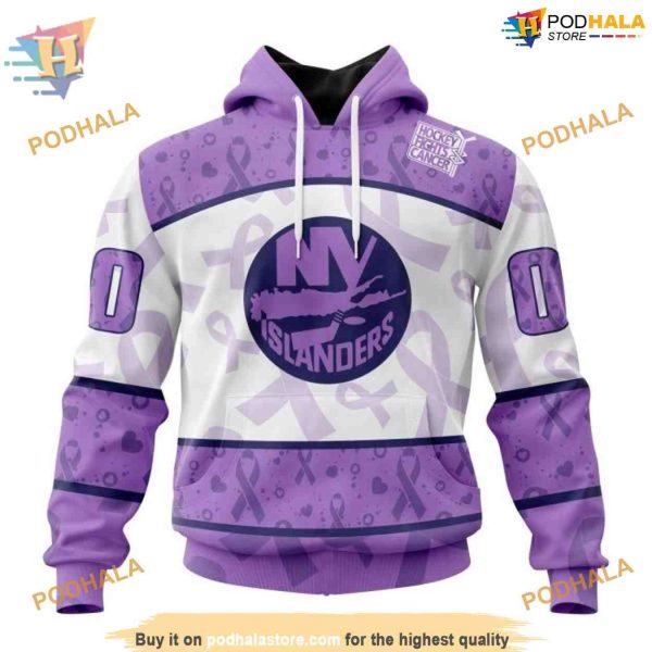 Custom Lavender Fight Cancer NHL New York Islanders Hoodie 3D