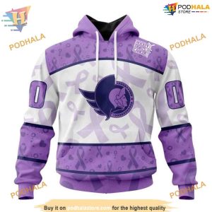 Custom Lavender Fight Cancer NHL Ottawa Senators Hoodie 3D