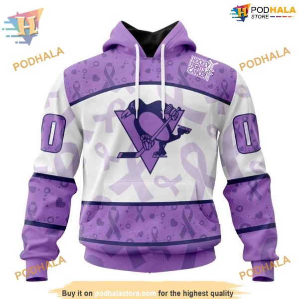 Custom Lavender Fight Cancer NHL Pittsburgh Penguins Hoodie 3D