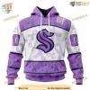 Custom Lavender Fight Cancer NHL Seattle Kraken Hoodie 3D