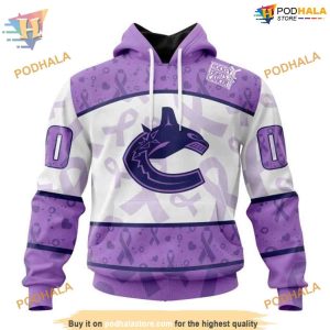 Custom Lavender Fight Cancer NHL Vancouver Canucks Hoodie 3D