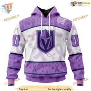 Custom Lavender Fight Cancer NHL Vegas Golden Knights Hoodie 3D Shirt