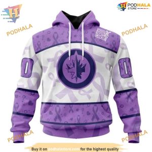 Custom Lavender Fight Cancer NHL Winnipeg Jets Hoodie 3D Shirt