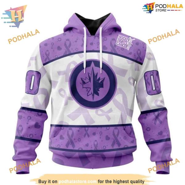 Custom Lavender Fight Cancer NHL Winnipeg Jets Hoodie 3D Shirt