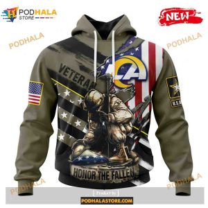 Custom Los Angeles Rams Honor Veterans Kneeling Soldier Design Shirt NFL Hoodie 3D