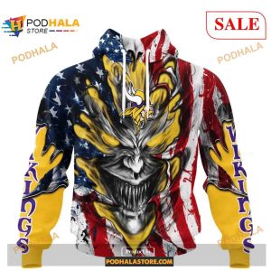 Custom Minnesota Vikings Demon Face American Flag Shirt NFL Hoodie 3D