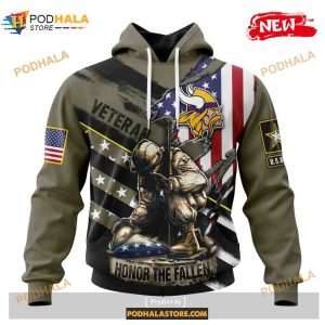 Custom Minnesota Vikings Honor Veterans Kneeling Soldier Design Shirt NFL Hoodie 3D