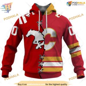 Custom Mix CFL Calgary Stampeders Jersey Style NHL Calgary Flames Hoodie 3D