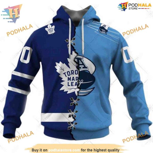 Custom Mix CFL Toronto Argonauts Jersey Style NHL Toronto Maple Leafs Hoodie 3D