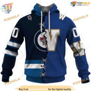 Custom Mix CFL Winnipeg Blue Bombers Jersey Style NHL Winnipeg Jets Hoodie 3D