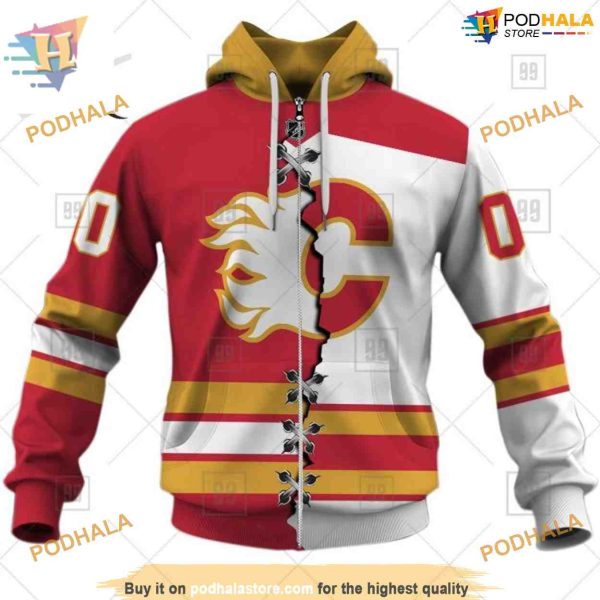 Custom Mix Jersey 2023 Style NHL Calgary Flames Hoodie 3D Sweatshirt