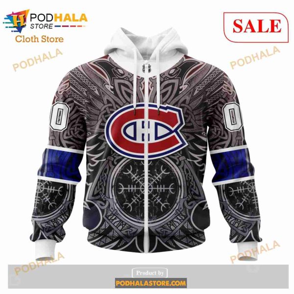 Custom Montreal Canadiens Norse Viking Symbols NHL Hoodie 3D