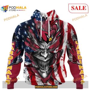 Custom NFL Arizona Cardinals Demon Face American Flag Shirt Hoodie 3D