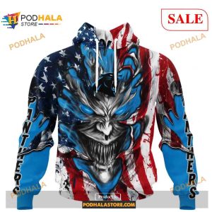 Custom NFL Carolina Panthers Demon Face American Flag Shirt Hoodie 3D