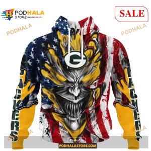 Custom NFL Green Bay Packers Demon Face American Flag Shirt Hoodie 3D