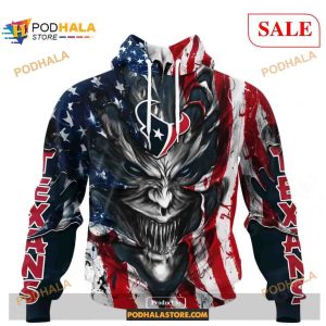 Custom NFL Houston Texans Demon Face American Flag Shirt Hoodie 3D