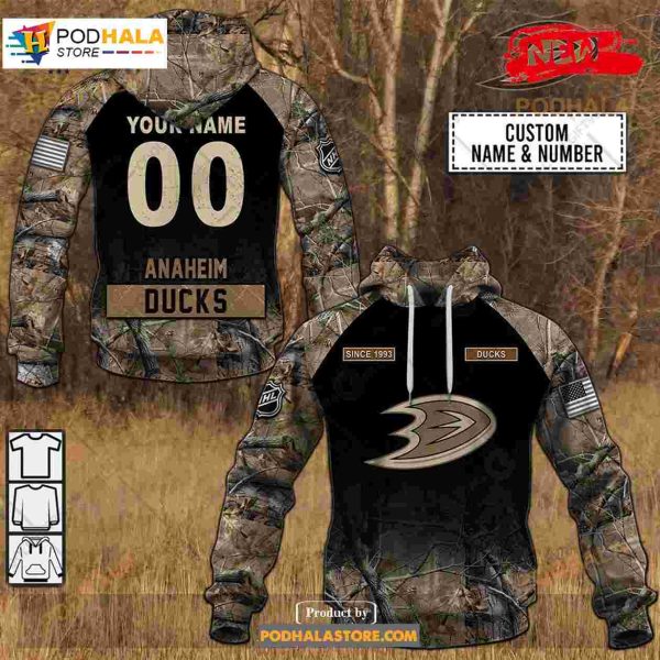 Custom NHL Anaheim Ducks Hunting Camouflage Design Hoodie Sweatshirt Shirt 3D