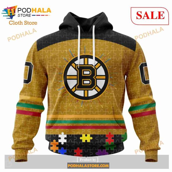 Custom NHL Boston Bruins Fearless Aganst Autism Shirt Hoodie 3D