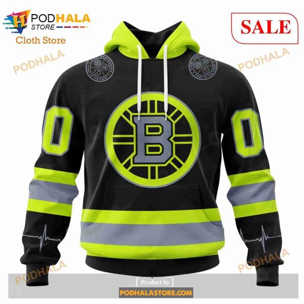 Custom NHL Boston Bruins Unisex With FireFighter Uniforms Color Shirt Hoodie 3D