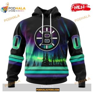 Custom NHL Boston Bruins With Northern Lights Shirt Hoodie 3D