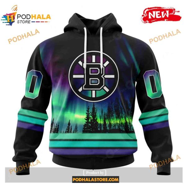 Custom NHL Boston Bruins With Northern Lights Shirt Hoodie 3D