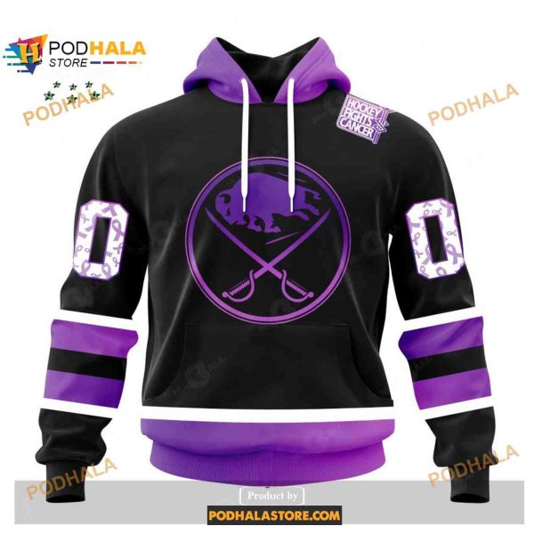 Custom NHL Buffalo Sabres Black Hockey Fights Cancer Shirt Hoodie 3D