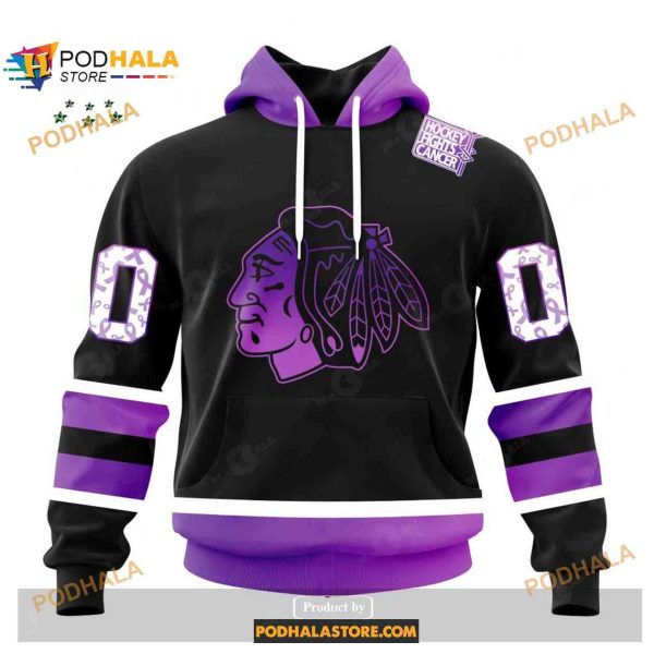 Custom NHL Chicago Blackhawks Black Hockey Fights Cancer Shirt Hoodie 3D