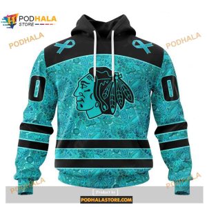 Custom NHL Chicago Blackhawks Fight Ovarian Cancer Shirt Hoodie 3D