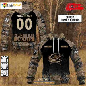 Custom NHL Columbus Blue Jackets Hunting Camouflage Design Hoodie Sweatshirt Shirt 3D