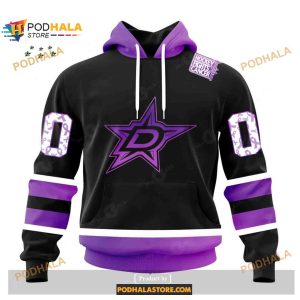 Custom NHL Dallas Stars Black Hockey Fights Cancer Shirt Hoodie 3D