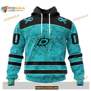 Custom NHL Dallas Stars Fight Ovarian Cancer Shirt Hoodie 3D