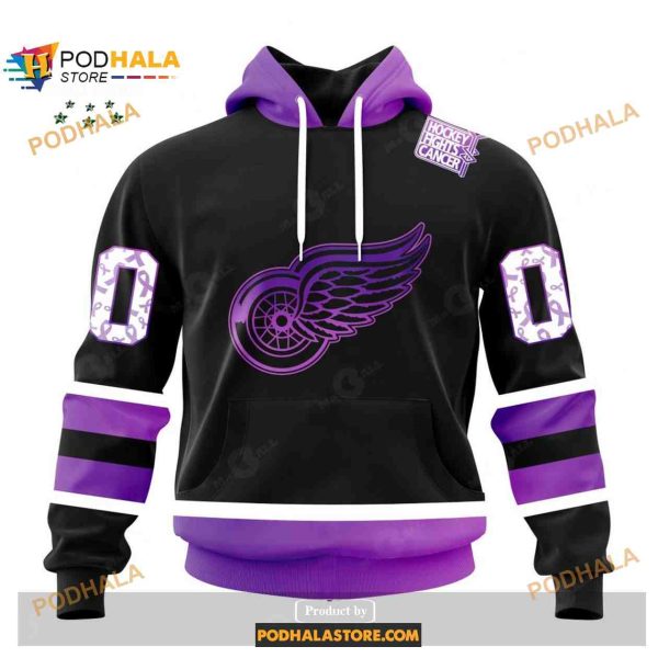 Custom NHL Detroit Red Wings Black Hockey Fights Cancer Shirt Hoodie 3D