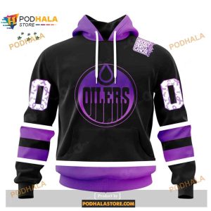 Custom NHL Edmonton Oilers Black Hockey Fights Cancer Shirt Hoodie 3D