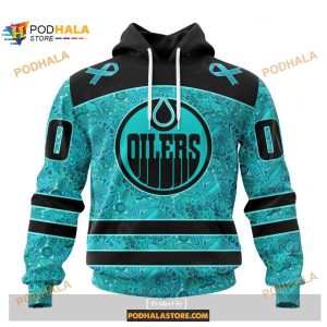 Custom NHL Edmonton Oilers Fight Ovarian Cancer Shirt Hoodie 3D