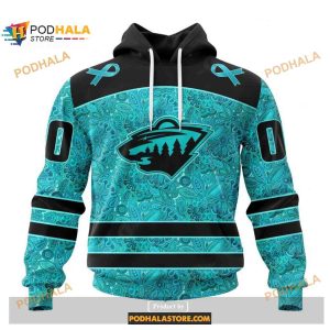 Custom NHL Minnesota Wild Fight Ovarian Cancer Shirt Hoodie 3D