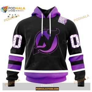 Custom NHL New Jersey Devils Black Hockey Fights Cancer Shirt Hoodie 3D