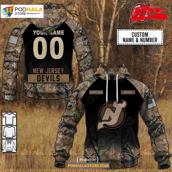 Custom NHL New Jersey Devils Hunting Camouflage Design Hoodie Sweatshirt Shirt 3D