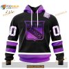 Custom NHL New York Rangers Black Hockey Fights Cancer Shirt Hoodie 3D