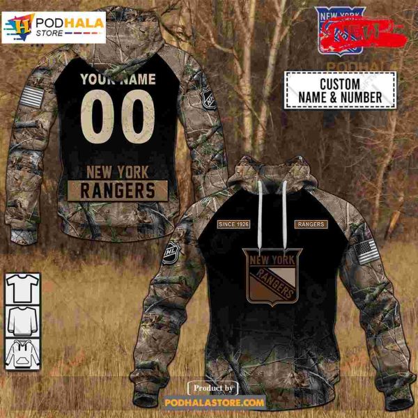 Custom NHL New York Rangers Hunting Camouflage Design Hoodie Sweatshirt Shirt 3D