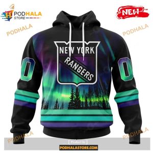 Custom NHL New York Rangers With Northern Lights Shirt Hoodie 3D